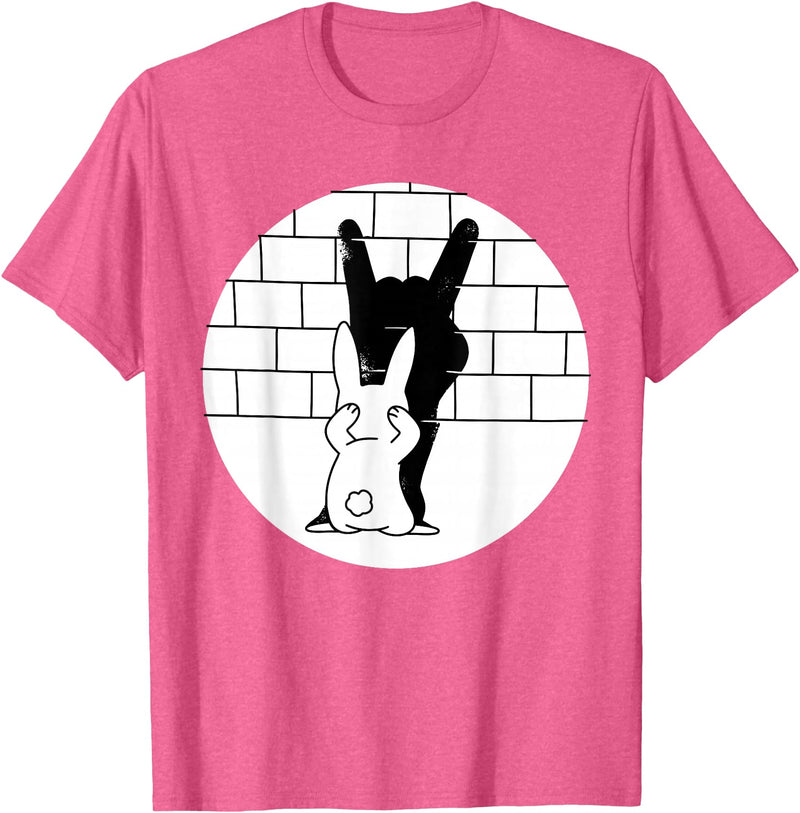 Funny Rabbit Bunny Animal Shadow Puppet T-Shirt in Pink Heather