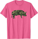 Pig Humor Co. Camo Pig Funny Camouflage Pattern Pig Army Military Colours T-Shirt - Pink Heather