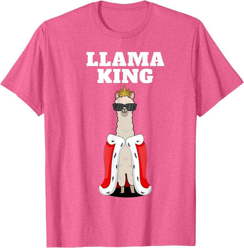 Mens Llama Shirts for Boys Llama King | Boys Llama Tshirt | Mens Llama T-Shirt, Black - Pink Heather
