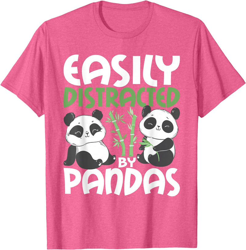 Panda Lover Shirts Easily Distracted By Pandas - Cute Kawaii Panda Bear T-Shirt - Pink Heather
