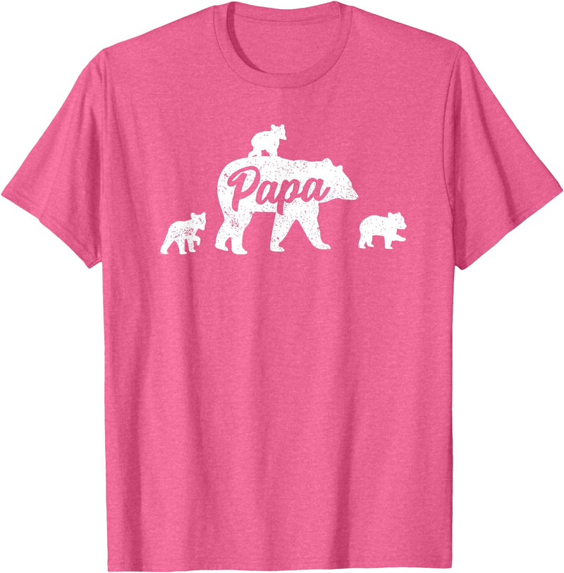 Matching Bear Family Shirt Apparel Vintage Papa Bear 3 Cubs Father's Day T-Shirt - Pink Heather