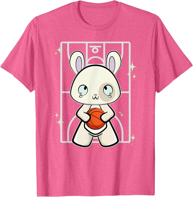 Rabbit with Basketball T-Shirt in Pink Heather