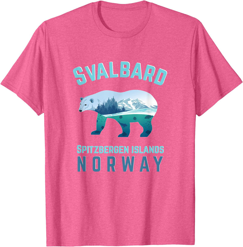 Longyearbyen am Nordkap und Spitzbergen Inseln Svalbard Spitzbergen Islands Norway Fjords with Polar Bear T-Shirt - Pink Heather