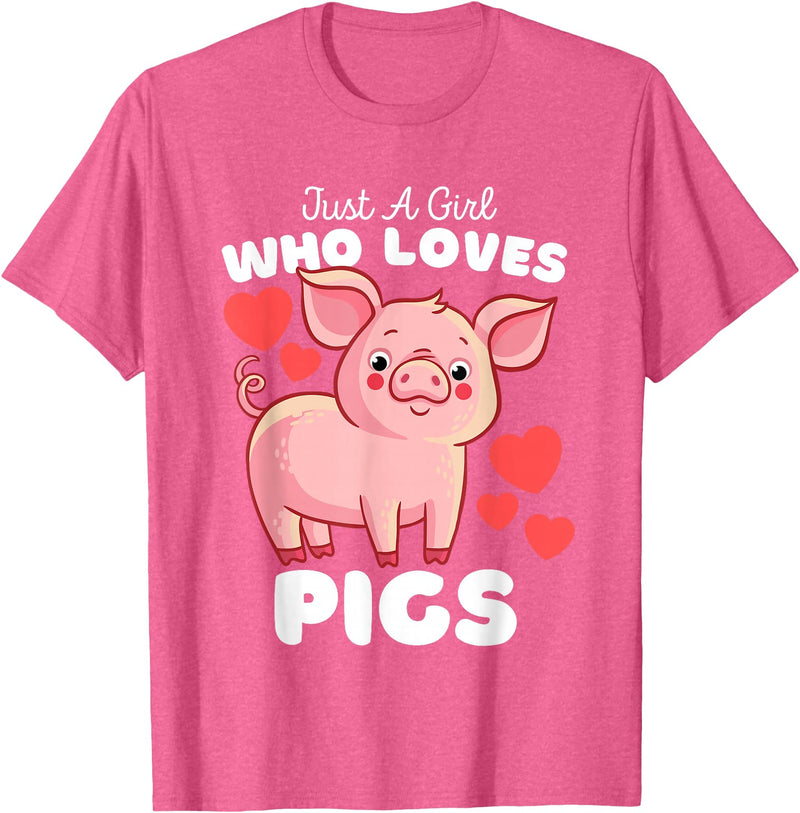 Motion Designs - Farm Animals Just A Girl Who Loves Pigs - Cute Girls Piggy T-Shirt - Pink Heather