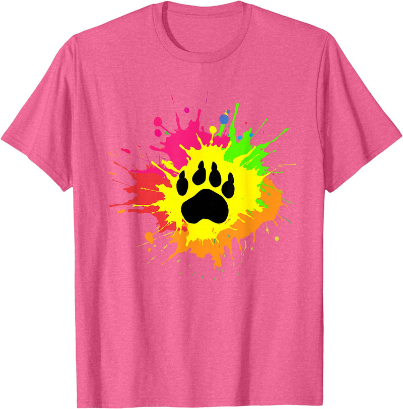 Furry Fandom Shirt by Crush Retro Furry Shirt Rainbow Bear Fursona Wolf Paw Print Gifts T-Shirt - Pink Heather