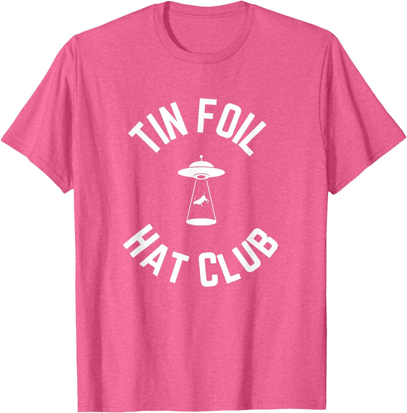 Tin Foil Hat Club with UFO Cow Abduction T-Shirt - Pink Heather