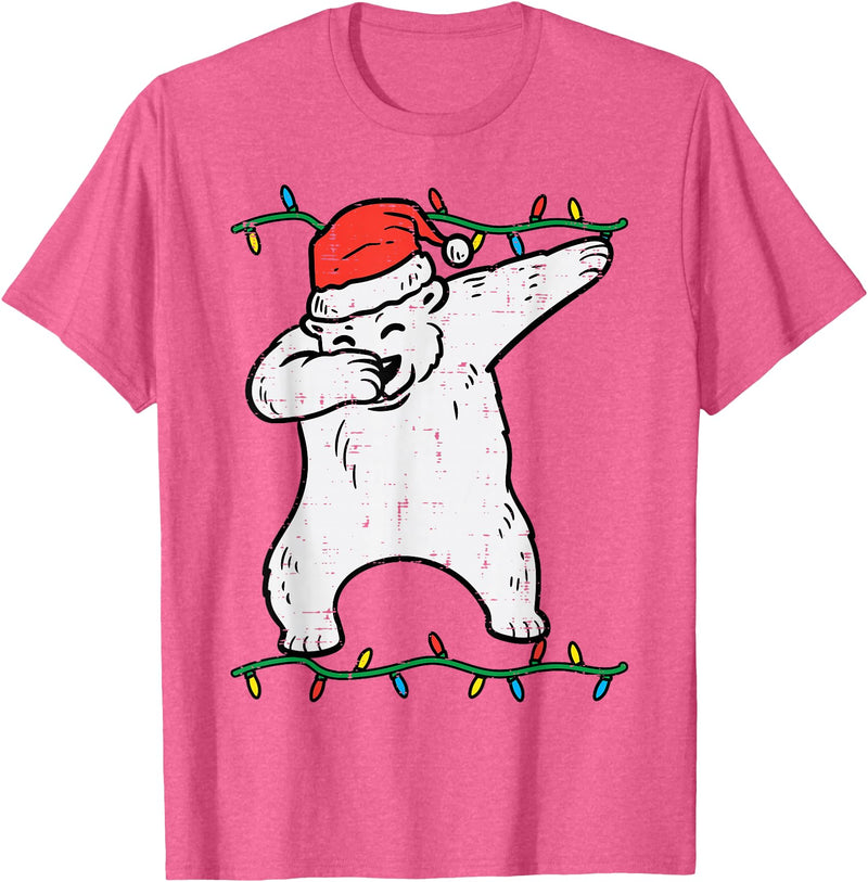 Christmas Shirts Pajamas PJ Men Women Kids Gifts Dabbing Polar Bear Dab Xmas Christmas Boys Kids Girl Youth T-Shirt - Pink Heather