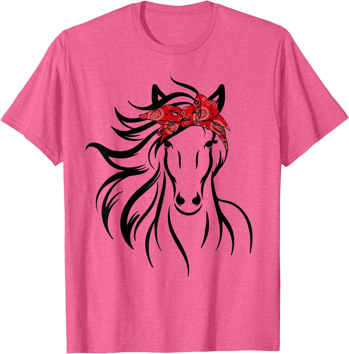 Horse Bandana Tee For Women Girls Tee Horse Bandana Tee for Horseback Riding Horse Lover T-Shirt - Pink Heather