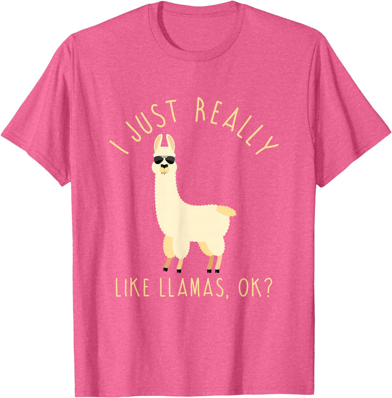 Llama Lovers Apparel Co. I Just Really Like Llamas OK Funny Llama Alpaca T-Shirt T-Shirt - Pink Heather
