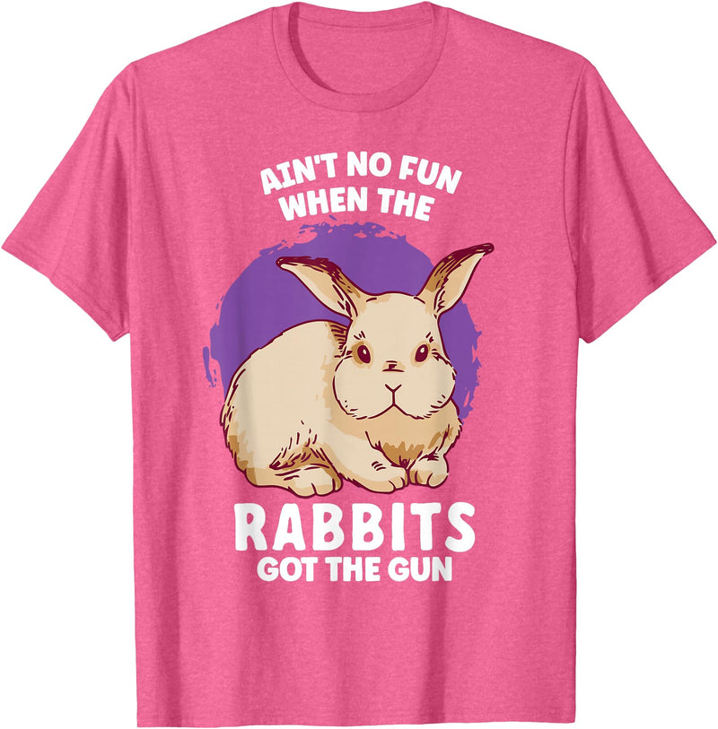 Ain't No Fun When the Rabbits Got the Gun Jumpy Rabbits T-Shirt in Pink Heather