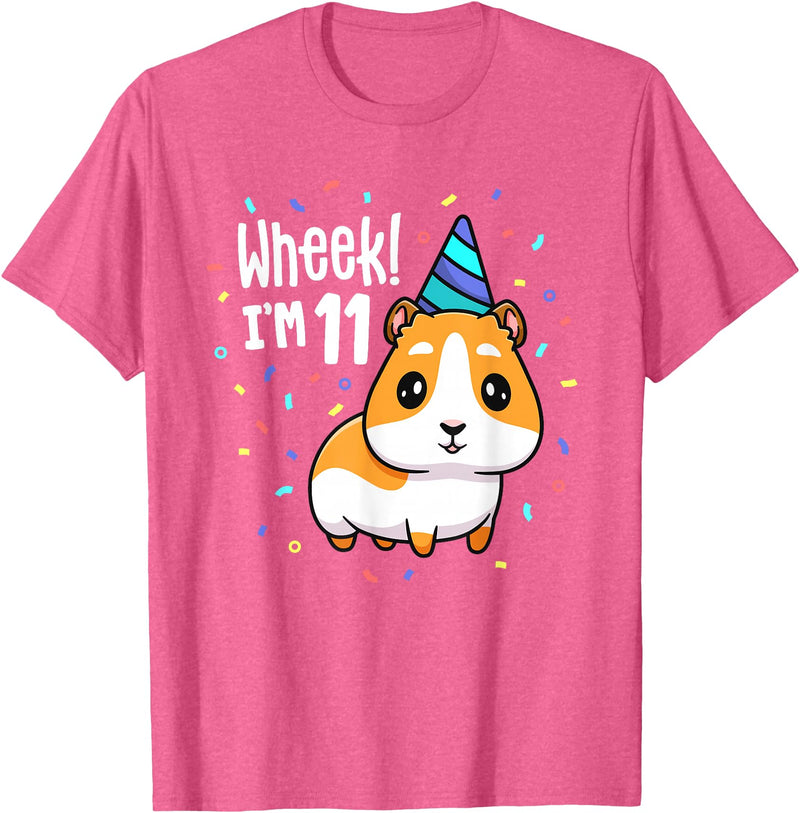 Guinea Pig Birthday by Joy Haus Guinea Pig Birthday Party Wheek Kid 11 Year Old 11th Outfit T-Shirt - Pink Heather