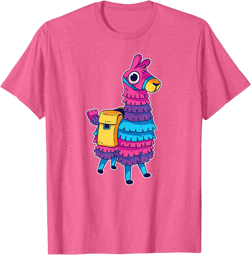 Llama Pinata Party Shop Funny Loot Llama Pinata with Yellow Saddlebag T-Shirt - Pink Heather