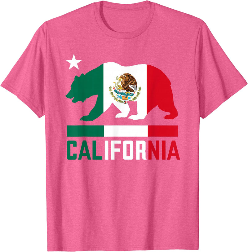 Mexican American US Apparel Co California Bear Mexican Flag State T-Shirt - Pink Heather
