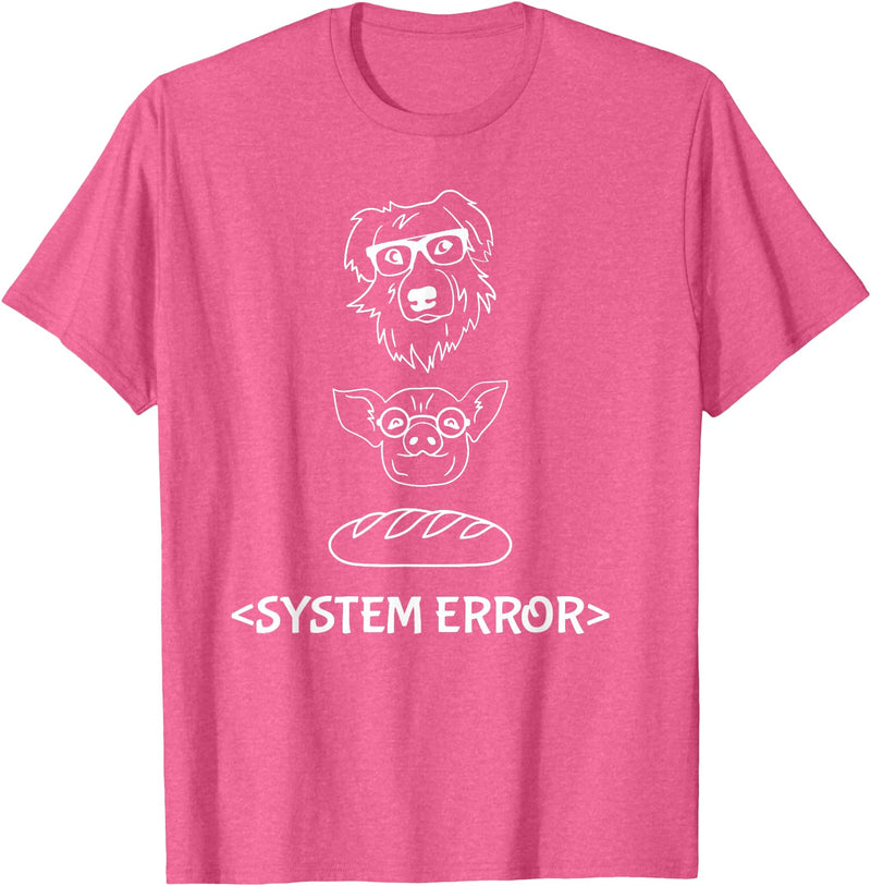 Dog Pig Loaf of Bread Funny Monchi Pug Slogan Dog Pig Loaf of Bread System Error Monchi the Pug Robot T-Shirt - Pink Heather
