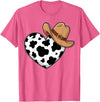 Magical and Funny Western Gifts Western Cow Print Heart Cowboy Cowgirl T-Shirt - Pink Heather
