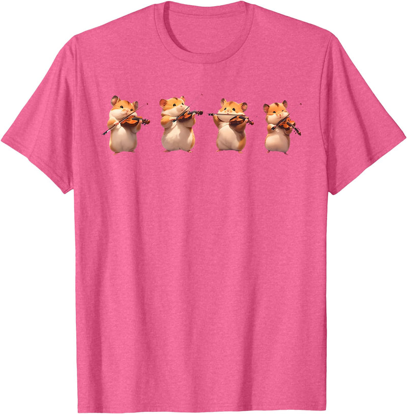 Hamsters Playing The Violin Girl Women Hamster Lover T-Shirt - Pink Heather