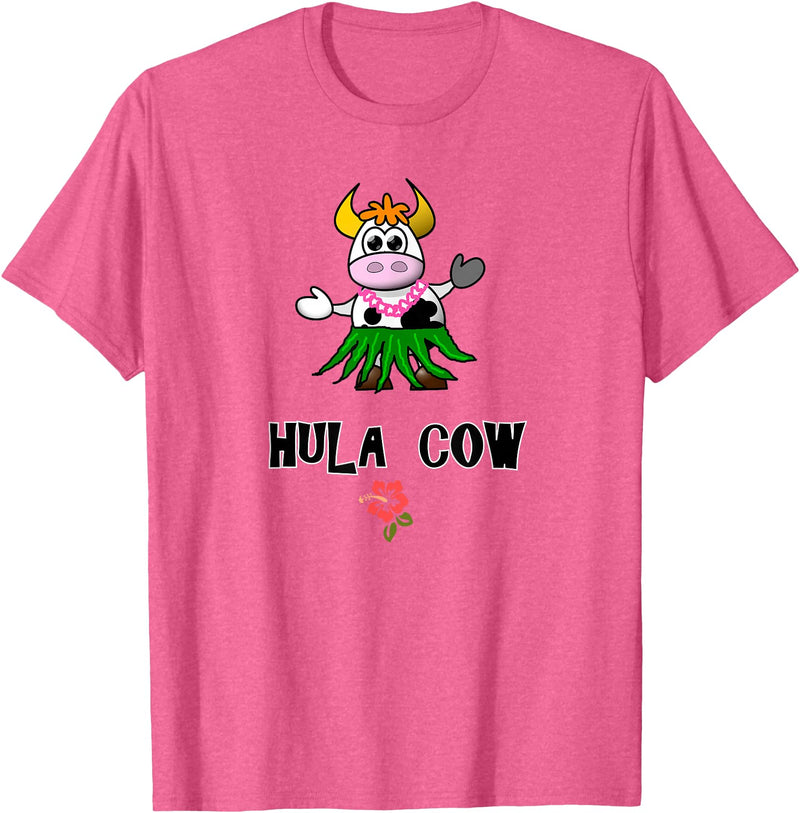 FUN DANCING ANIMALS GIFT T-SHIRTS Hawaiian Hula Dancing Cow, Funny Gift T Shirt, Dk T-Shirt - Pink Heather