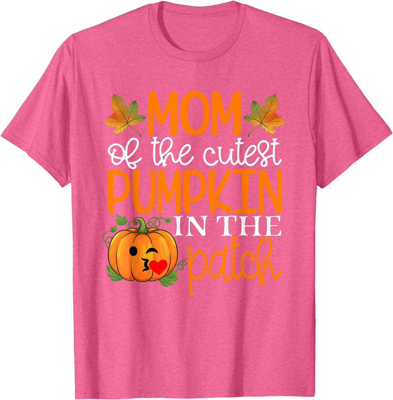 Mom of The Cutest Pumpkin Shirt Mom of The Cutest Pumpkin in The Patch Shirt Halloween T-Shirt - Pink Heather