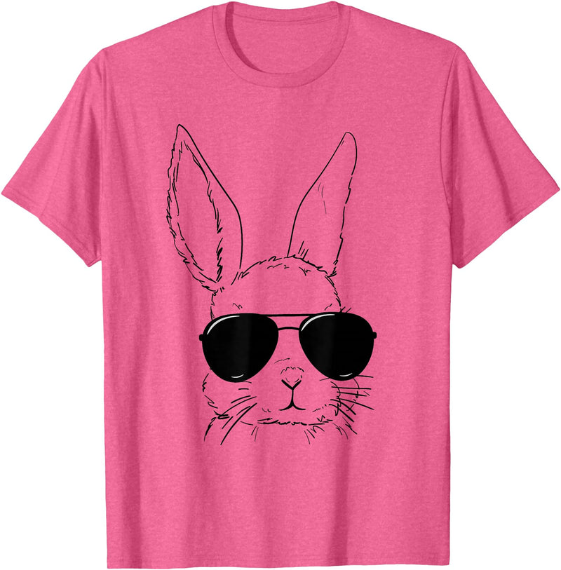 Easter Bunny with Glasses Funny Rabbit Easter Day Men Boys T-Shirt in Pink Heather