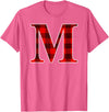 Buffalo Plaid Forever Buffalo Plaid Monogram Letter M Matching Holiday T-Shirt - Pink Heather