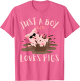 Funny Pig Lover Farm Animals Just A Boy Who Loves Pigs sunglasses In the Mud Kids Boy T-Shirt - Pink Heather