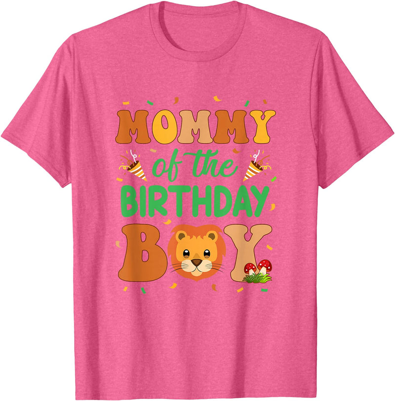 Mom Birthday Boy Family Matching Lion Mommy Of The Birthday Boy Lion Family Party Decorations T-Shirt - Pink Heather
