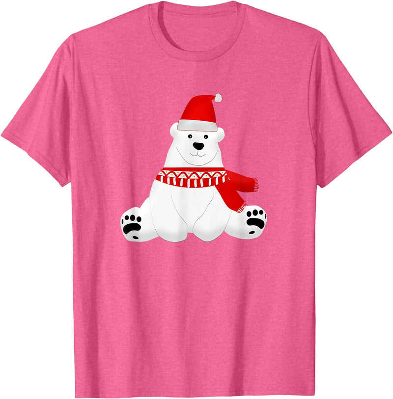 Christmas Polar Bear T-Shirt - Pink Heather