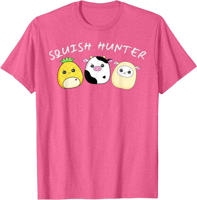 Funny anime designs Squish Hunter Cute Animals Pineapple Cow Lamb T-Shirt - Pink Heather