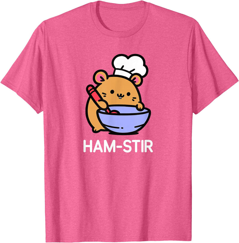 Hamster, Ham-stir Funny Jokes Sarcastic T-Shirt - Unisex-Adults & Kids - Black - Small - Short Sleeve - Cotton Blend - Classic Fit - Crew Neck - T-Shirt - Pink Heather