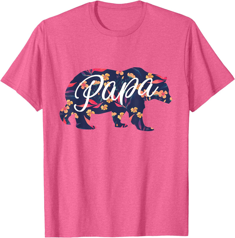 Bahaa's Tee Best Daddy Ever, I Love You Dad, Floral Papa Bear Graphic T-Shirt - Pink Heather