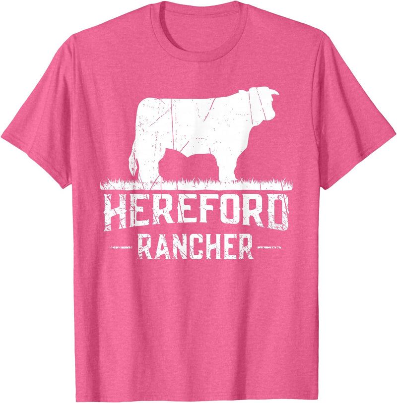 Farm and Hereford Cow for Men and Cattle Clothing Hereford Rancher - Hereford Cow For Cattle Farmer T-Shirt - Pink Heather