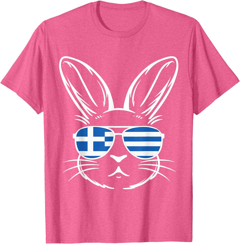 Greek Flag of Greece Orthodox Easter Rabbit Greek Easter T-Shirt in Pink Heather