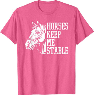 Horse Riding Gifts & Accessories Horse Riding Word Play Rider - Horses Keep Me Stable T-Shirt - Pink Heather