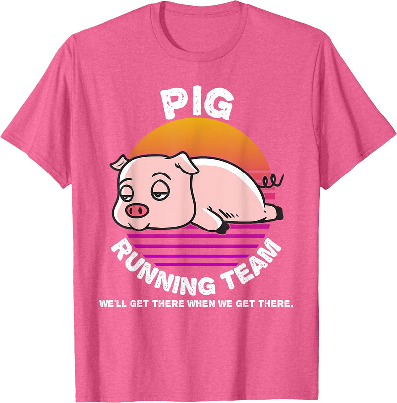 Running Shirts by CrushRetro Funny Farm Pig Running Team Shirt Kids Men Women Gift T-Shirt - Pink Heather