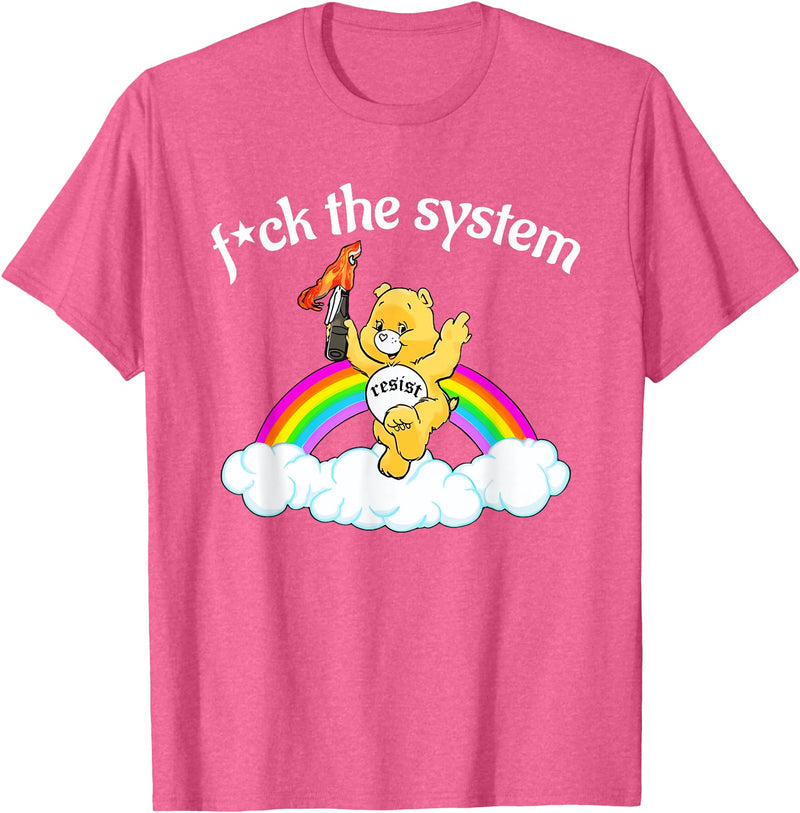 Fck The System Funny Bear Quote Fck The System Funny Bear Design T-Shirt - Pink Heather