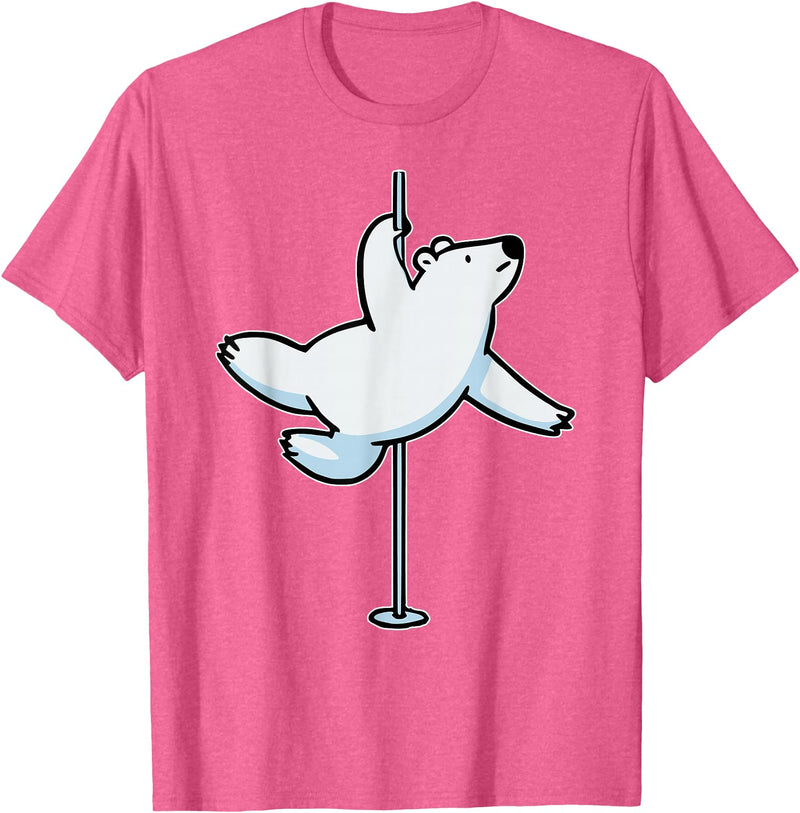 Fun Polar Bear Lover Humor Bear Dancer Stylish Tee Funny Polar Bear Pole Dancer Animal Cute Cool Dancing Joke T-Shirt - Pink Heather