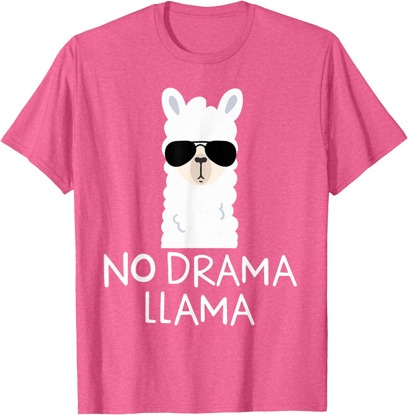 No Drama No Pob-Llama Alpaca Gifts No Drama Llama Alpaca with Sunglasses Llama Lovers Gift T-Shirt - Pink Heather