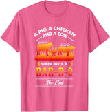 anti vegan shirt I funny bbq bacon fans A Pig, A Chicken, And A Cow Walk Into A Barbecue Bar-B-Q T-Shirt - Pink Heather