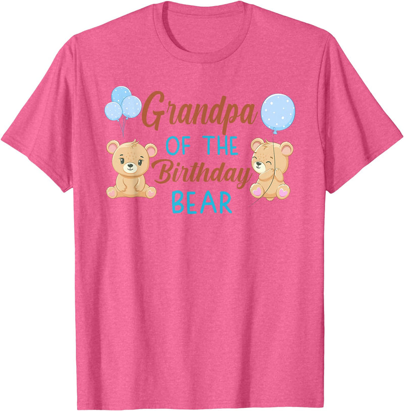 Family Birthday Bear Gifts Grandpa of The Birthday Boy Bear 1st Birthday Party Boy T-Shirt - Pink Heather