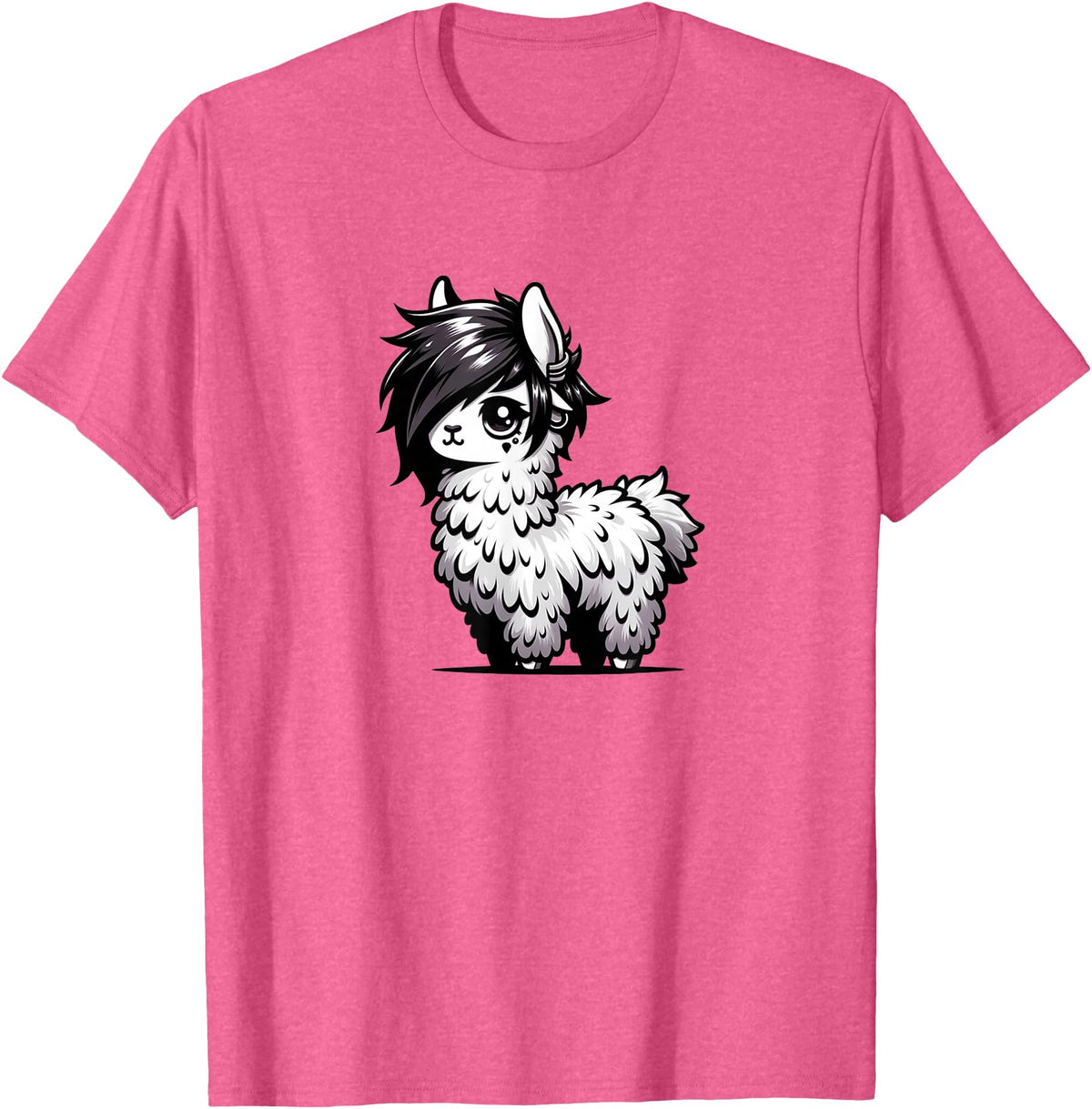 Emo Llama Tees Cute Emo Llama Kawaii Kids Boys Girls T-Shirt - Pink Heather