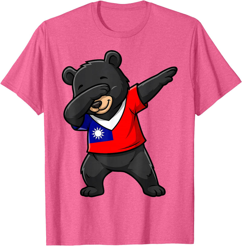 Taiwan Dabbing Bear Flag Tees Taiwan Formosan Bear Dab Pose T-Shirt - Pink Heather