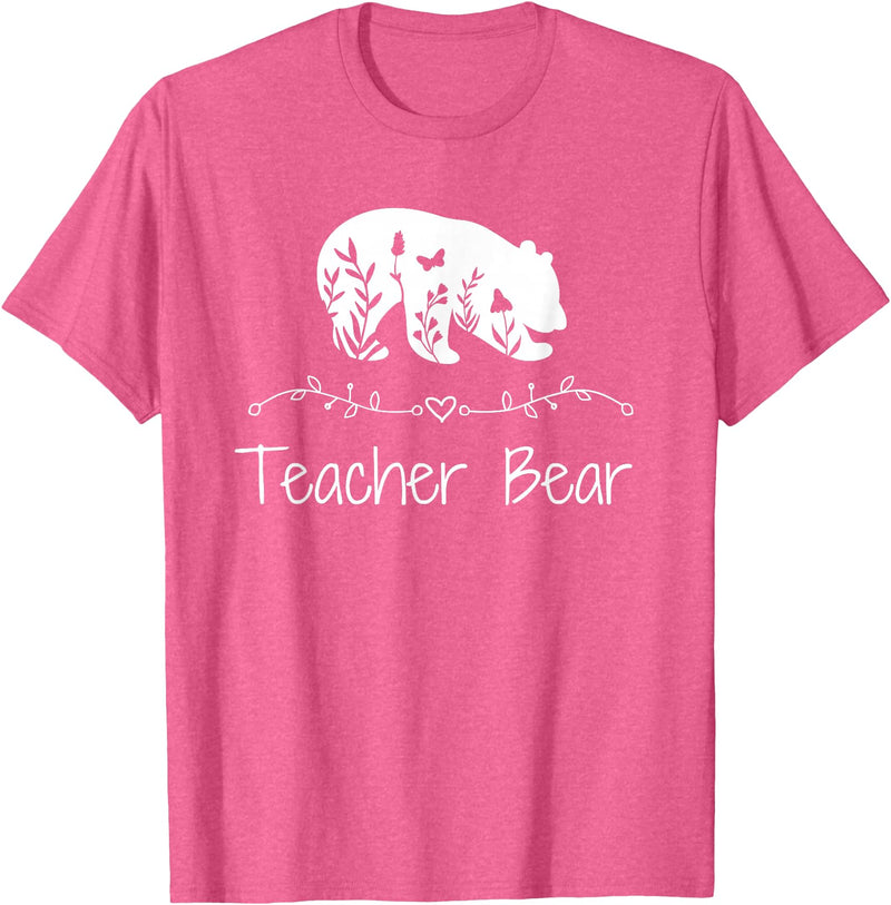 Teacher Bear Funny Teachers back to school Gifts Teacher Bear For Educators - Teacher Appreciation T-Shirt - Pink Heather
