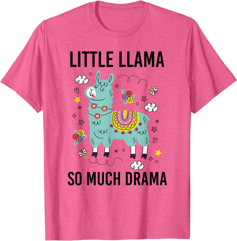 Llama Shirt Kids Boys Toddler Little Llama So Much Drama T-Shirt - Pink Heather