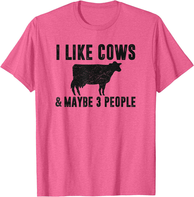 Funny Cow Lover Farmer Gifts Women Girls I Like Cows & Maybe 3 People Funny Quote Dairy Cow Graphic T-Shirt - Pink Heather