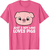Funny Pigs Gifts And Pig Farmer Apparels Pig Farmer Boy Just a Boy Who Loves Pigs T-Shirt - Pink Heather