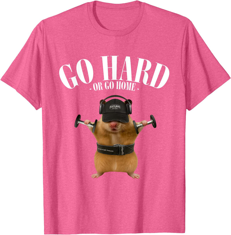 Hamster Deadlift Training Funny Cute Rat Weightlifting Meme T-Shirt - Pink Heather