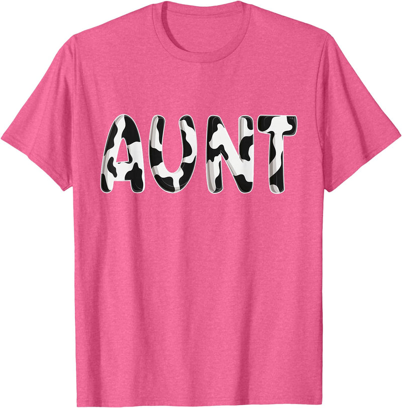 Cow Pattern Print Family Matching Birthday Shirts Cow Aunt Birthday Family Matching Mothers Day Boy Girl Farm T-Shirt - Pink
