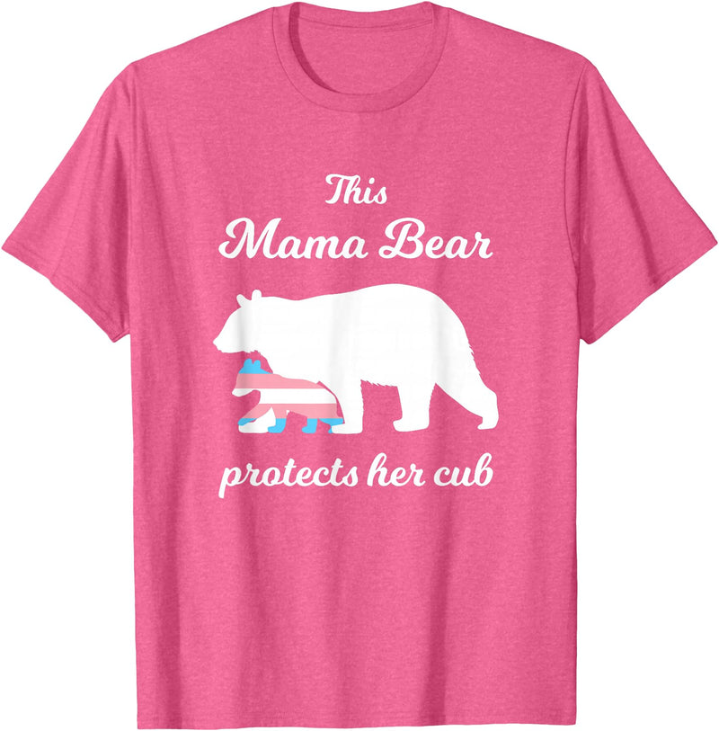 Transgender Child Mama Bear LGBT Mama Bear Protects Her Cub Transgender LGBT Trans Pride T-Shirt - Pink Heather