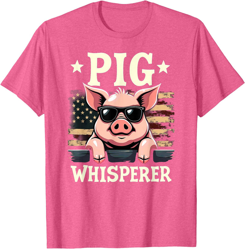 Patriotic 4th Of July Pig Farmer Farming Tees US Flag Hog Farmer Pig Whisperer T-Shirt - Pink Heather