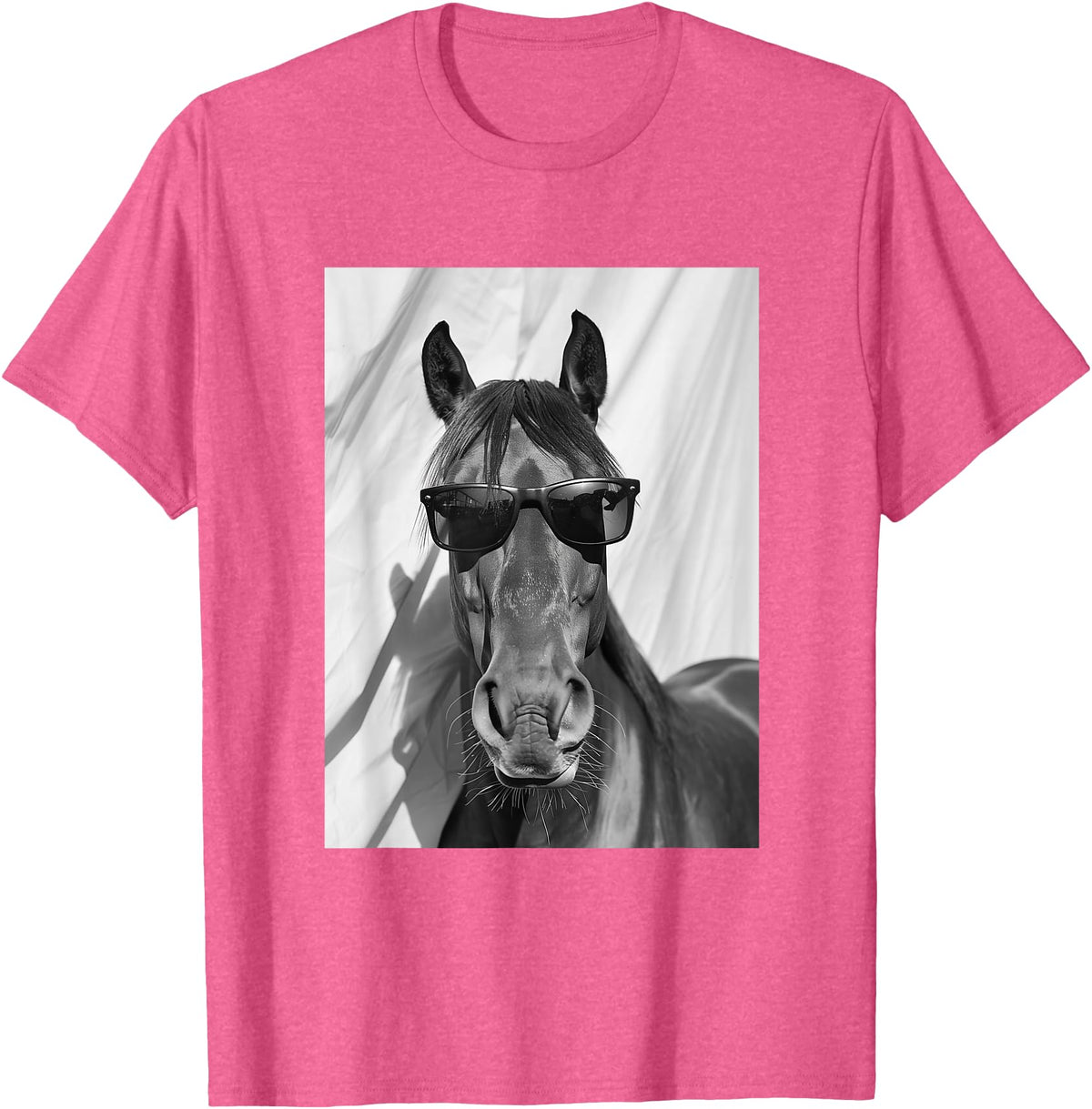 Funny Animal Photography Clothing Co. Cute Horse with Sunglasses Farm Animal Photo Booth T-Shirt - Pink Heather